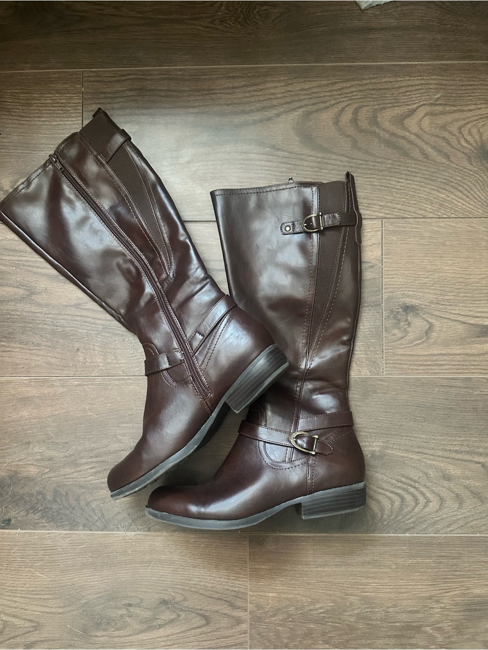Kim Rogers Brown Knee-High Buckle Riding Boots